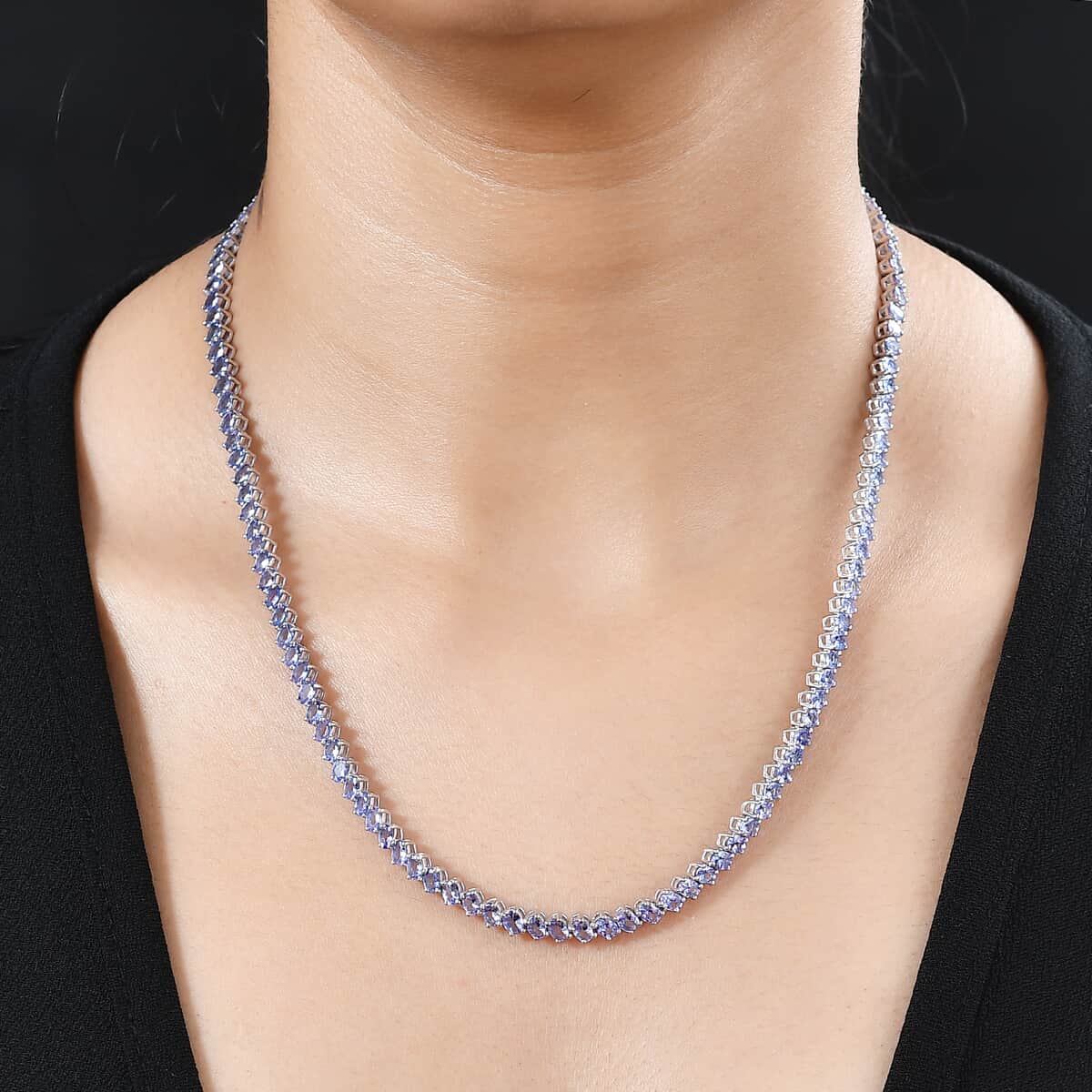 Doorbuster Tanzanite Tennis Necklace (18 Inches) in Platinum Over Sterling Silver 20.15 ctw image number 2