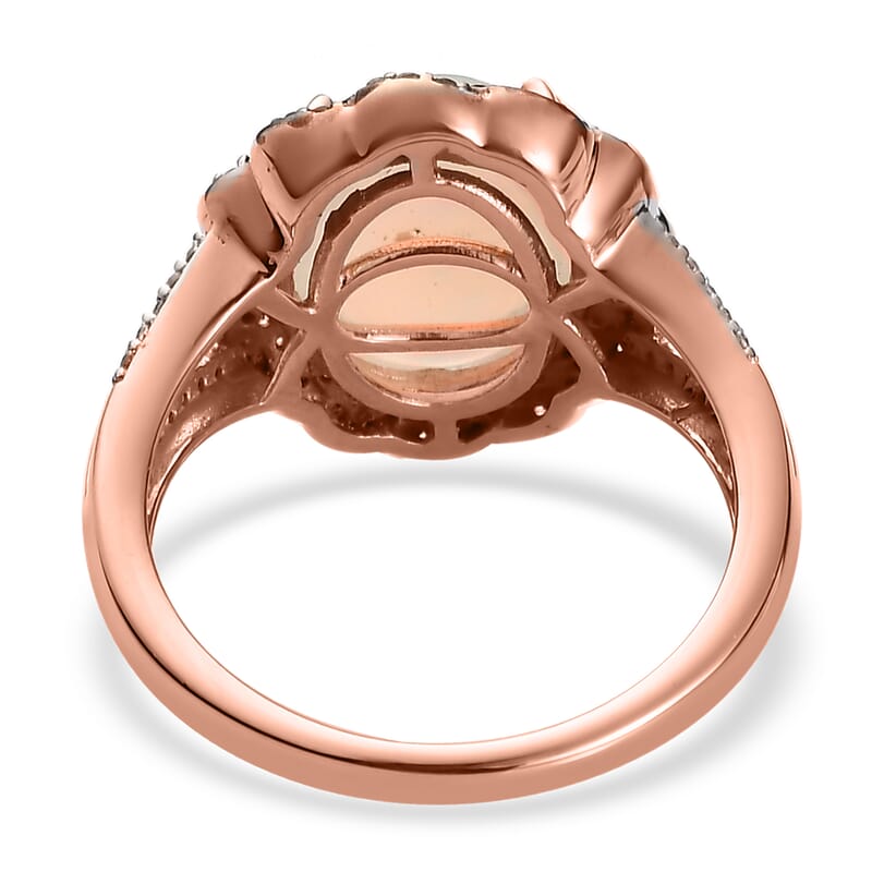 Premium Ethiopian Welo Opal, White and Champagne Zircon Ring in Vermeil Rose Gold Over Sterling Silver (Size 10.0) 3.65 ctw