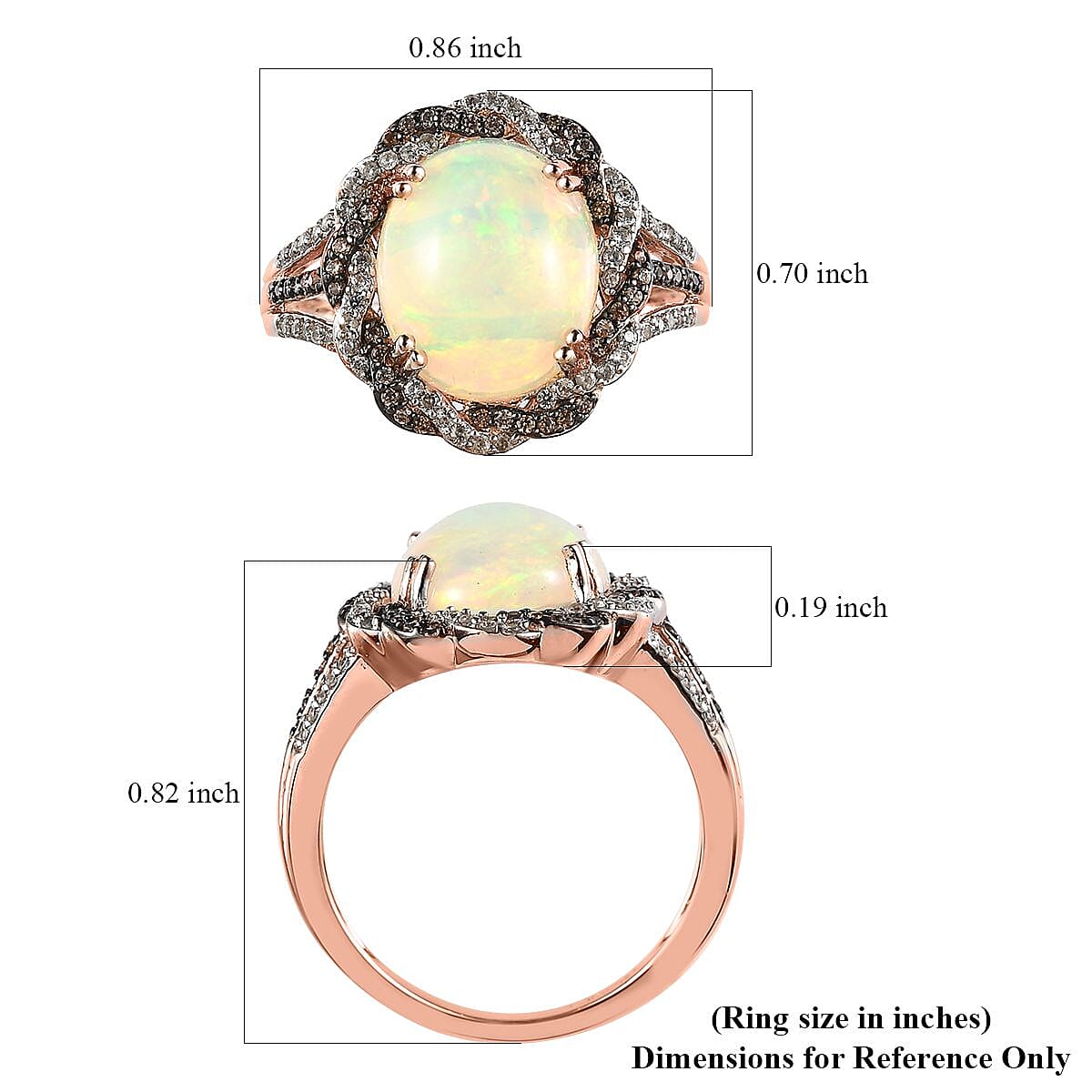 Premium Ethiopian Welo Opal, White and Champagne Zircon Ring in Vermeil Rose Gold Over Sterling Silver (Size 7.0) 3.65 ctw image number 5