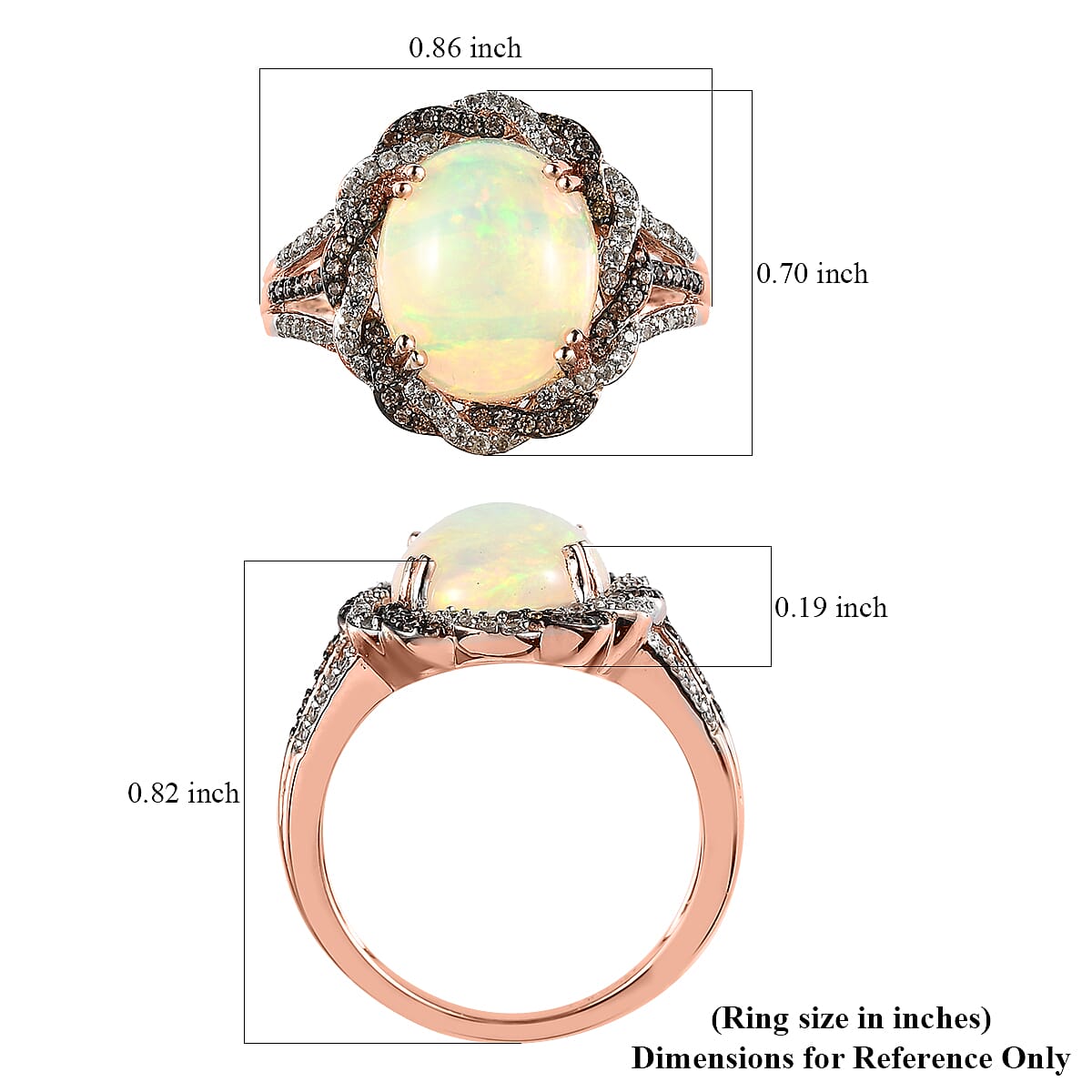 Premium Ethiopian Welo Opal, White and Champagne Zircon Ring in Vermeil Rose Gold Over Sterling Silver (Size 8.0) 3.65 ctw image number 5
