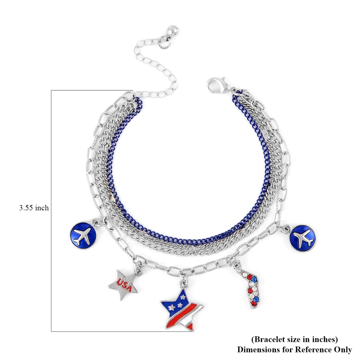 Multi Color Austrian Crystal, Enameled American Flag Pattern Bracelet in Silvertone (7.5-9.5In) image number 3