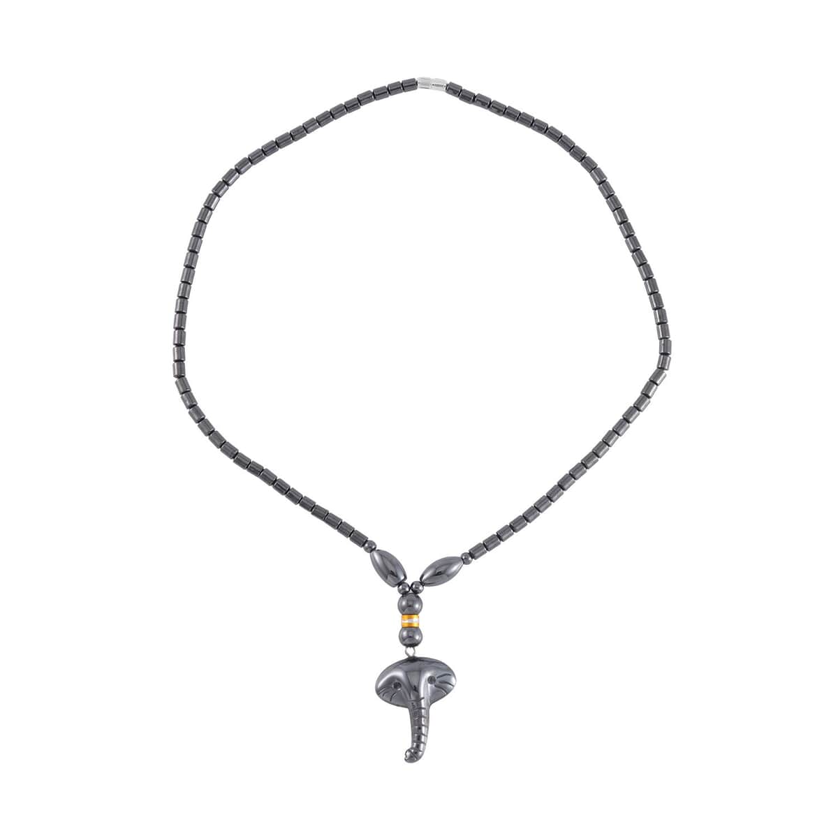 Hematite Elephant Pendant with Beaded Necklace 20 Inches in Dualtone 100.00 ctw image number 0