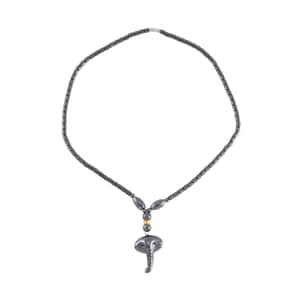 Hematite Elephant Pendant with Beaded Necklace 20 Inches in Dualtone 100.00 ctw