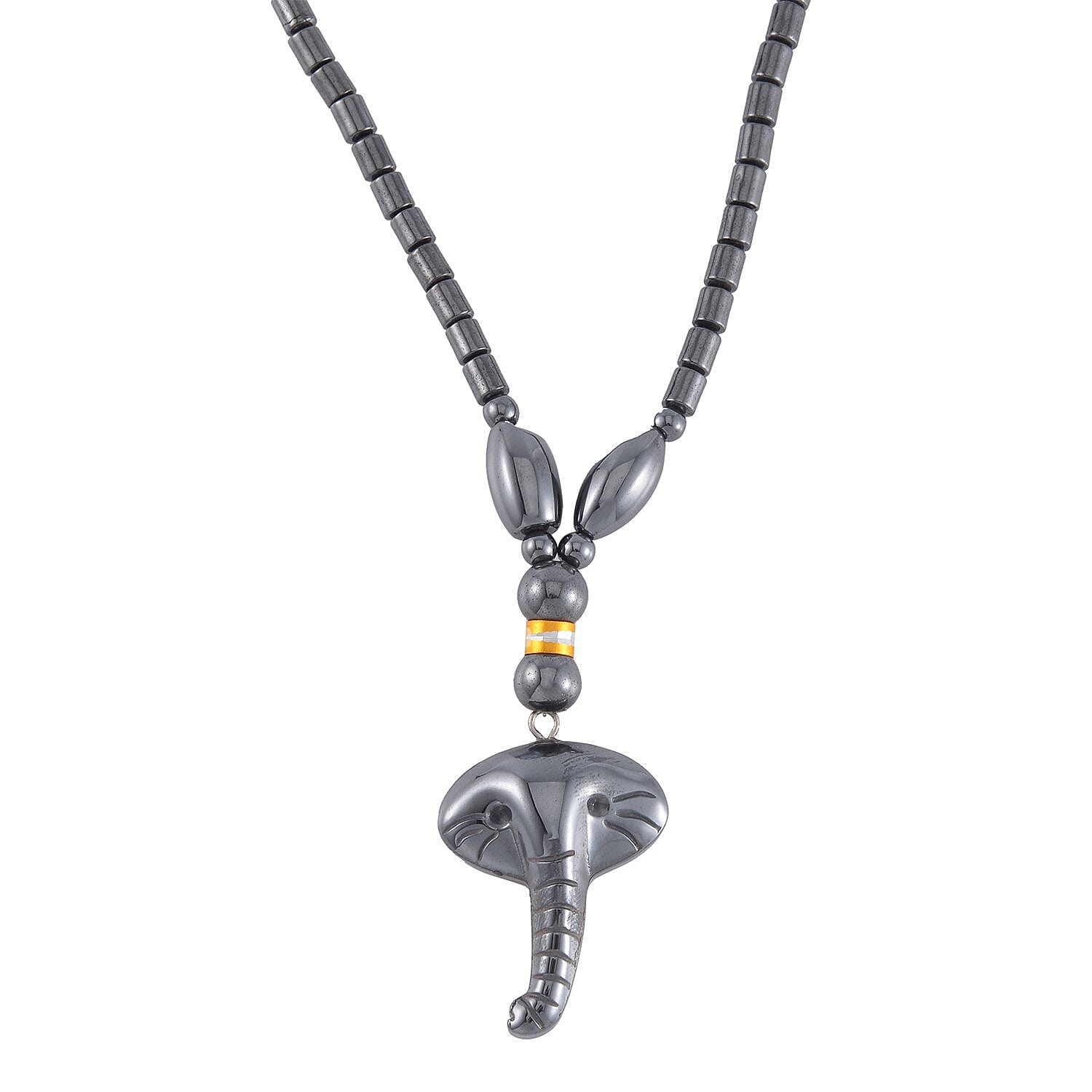 Hematite Elephant Pendant with Beaded Necklace 20 Inches in Dualtone 100.00 ctw