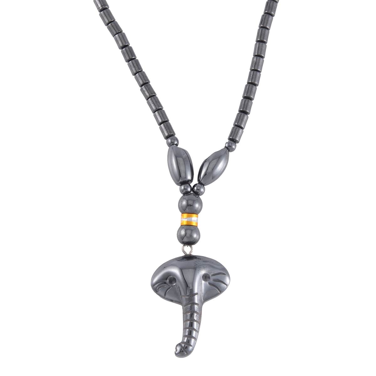 Hematite Elephant Pendant with Beaded Necklace (20 Inches) in Dualtone 100.00 ctw image number 2