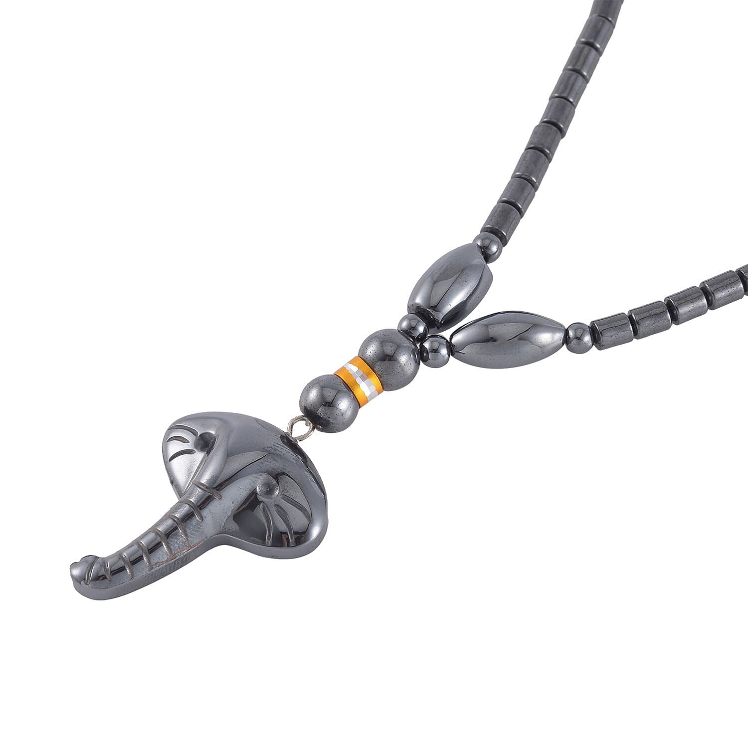 Hematite Elephant Pendant with Beaded Necklace 20 Inches in Dualtone 100.00 ctw