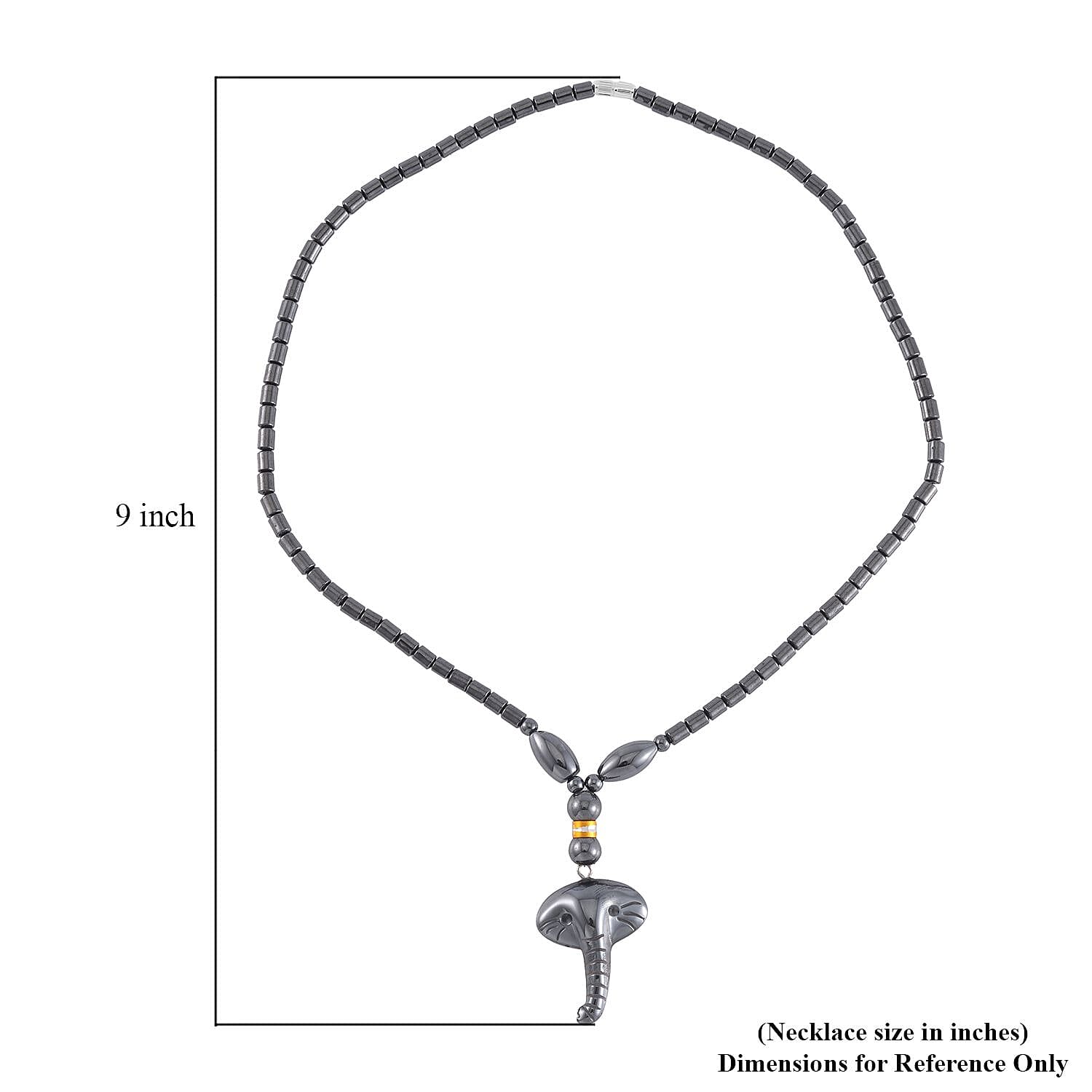Hematite Elephant Pendant with Beaded Necklace 20 Inches in Dualtone 100.00 ctw