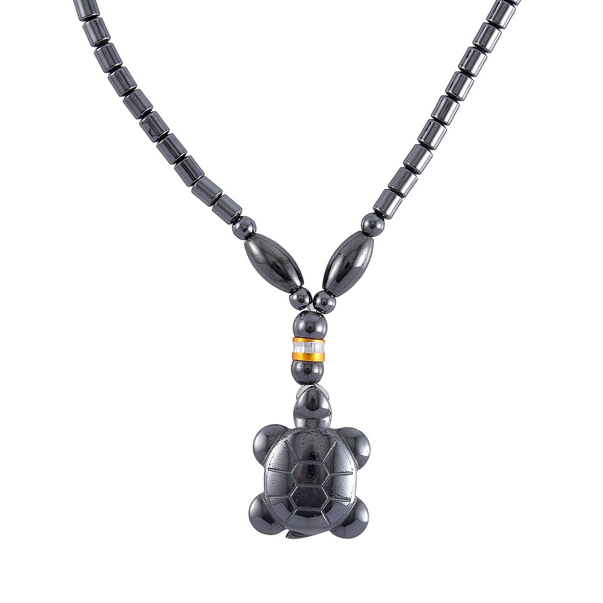 Hematite Turtle Pendant with Beaded Necklace 20 Inches in Dualtone 110.00 ctw image number 2