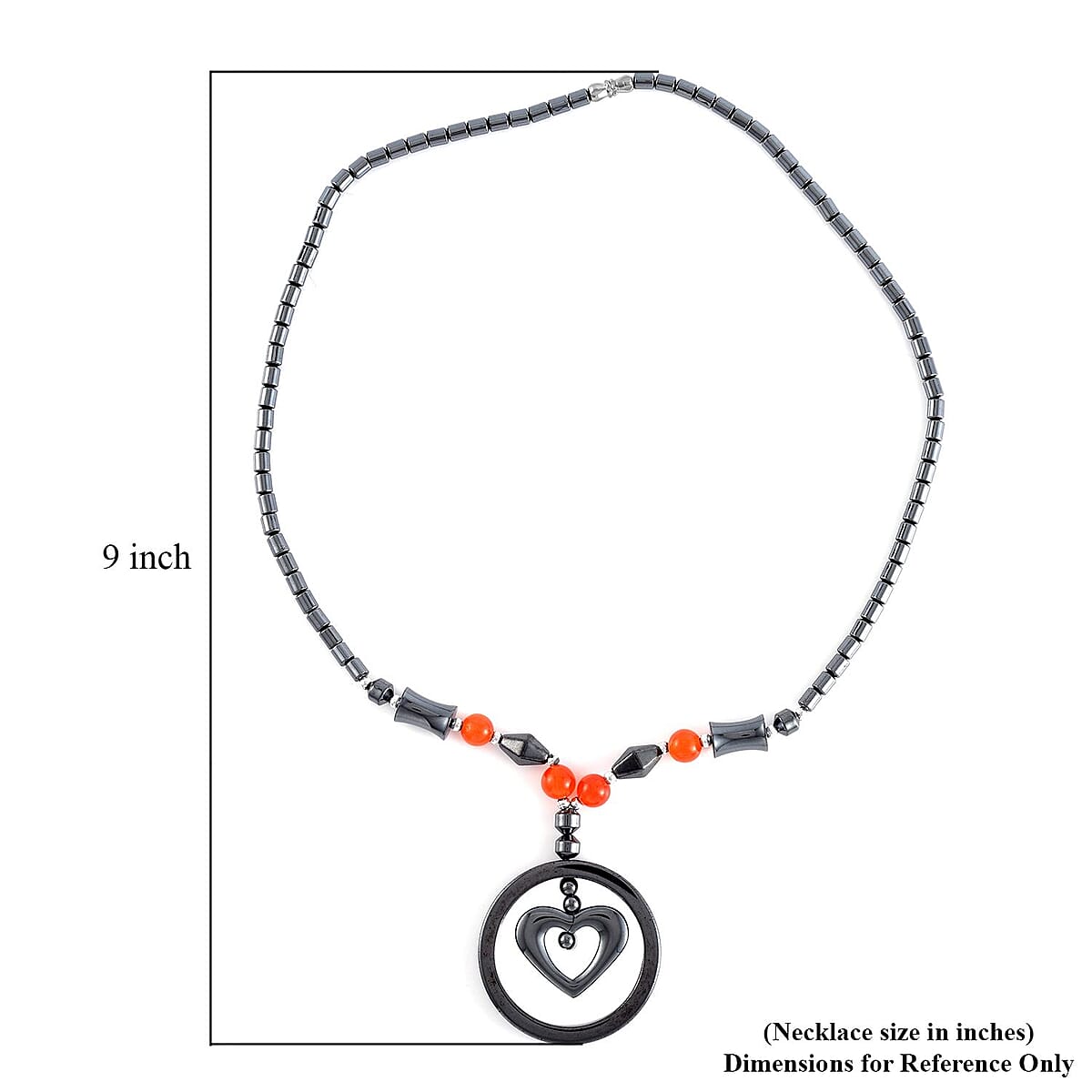 Hematite and Multi Gemstone Fancy and Heart Pendant with Beaded Necklace 20 Inches in Silvertone 94.00 ctw image number 5