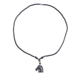 Hematite Horse Shape Pendant with Beaded Necklace 20 Inches in Dualtone 100.00 ctw