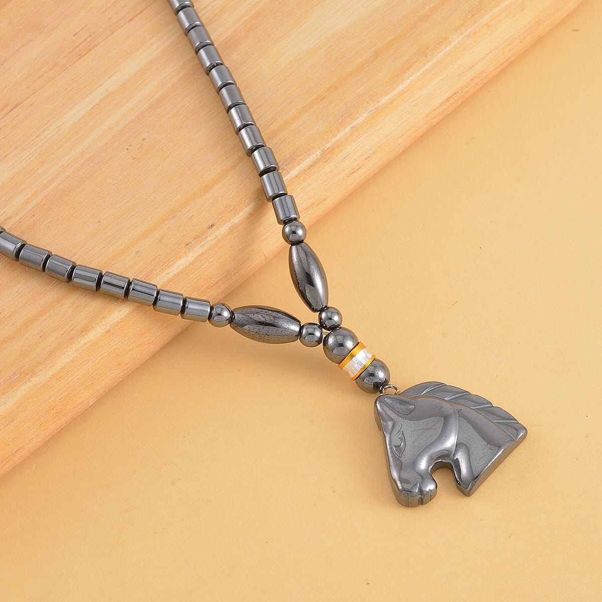 Hematite Horse Shape Pendant with Beaded Necklace 20 Inches in Dualtone 100.00 ctw image number 1