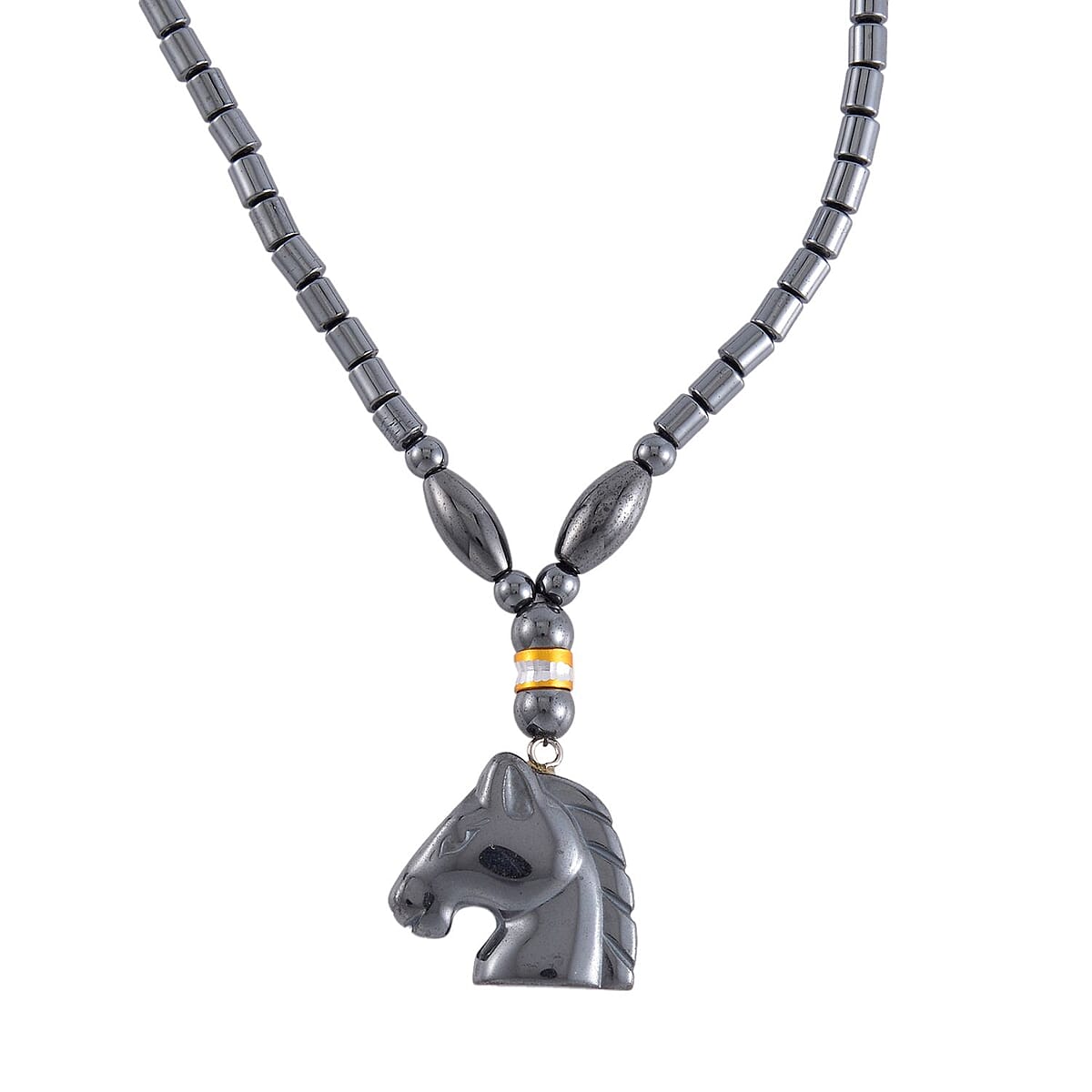 Hematite Horse Shape Pendant with Beaded Necklace 20 Inches in Dualtone 100.00 ctw image number 2