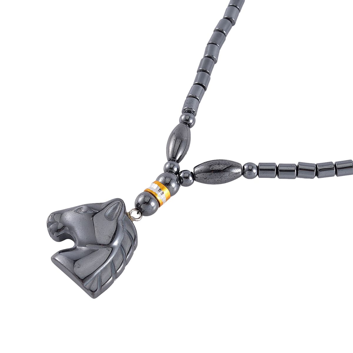Hematite Horse Shape Pendant with Beaded Necklace 20 Inches in Dualtone 100.00 ctw image number 3