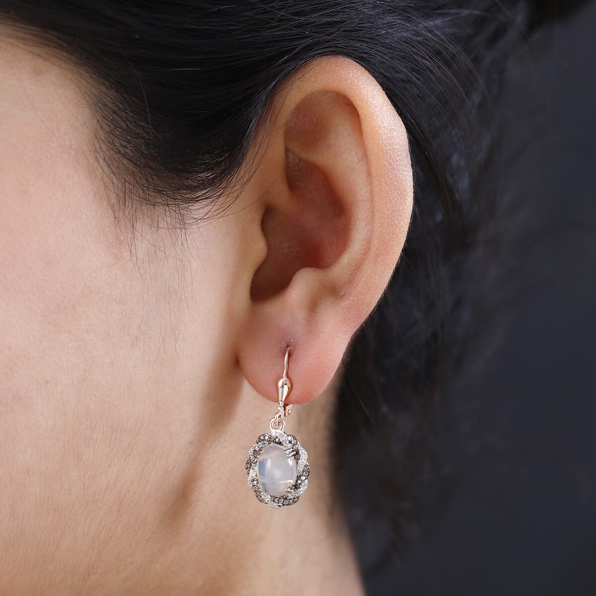 Premium Ethiopian Welo Opal, White and Champagne Zircon Lever Back Earrings in Vermeil Rose Gold Over Sterling Silver 3.90 ctw image number 2