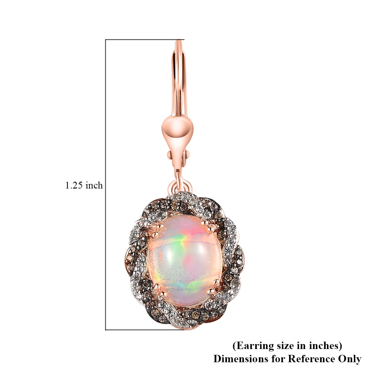 Premium Ethiopian Welo Opal, White and Champagne Zircon Lever Back Earrings in Vermeil Rose Gold Over Sterling Silver 3.90 ctw image number 4