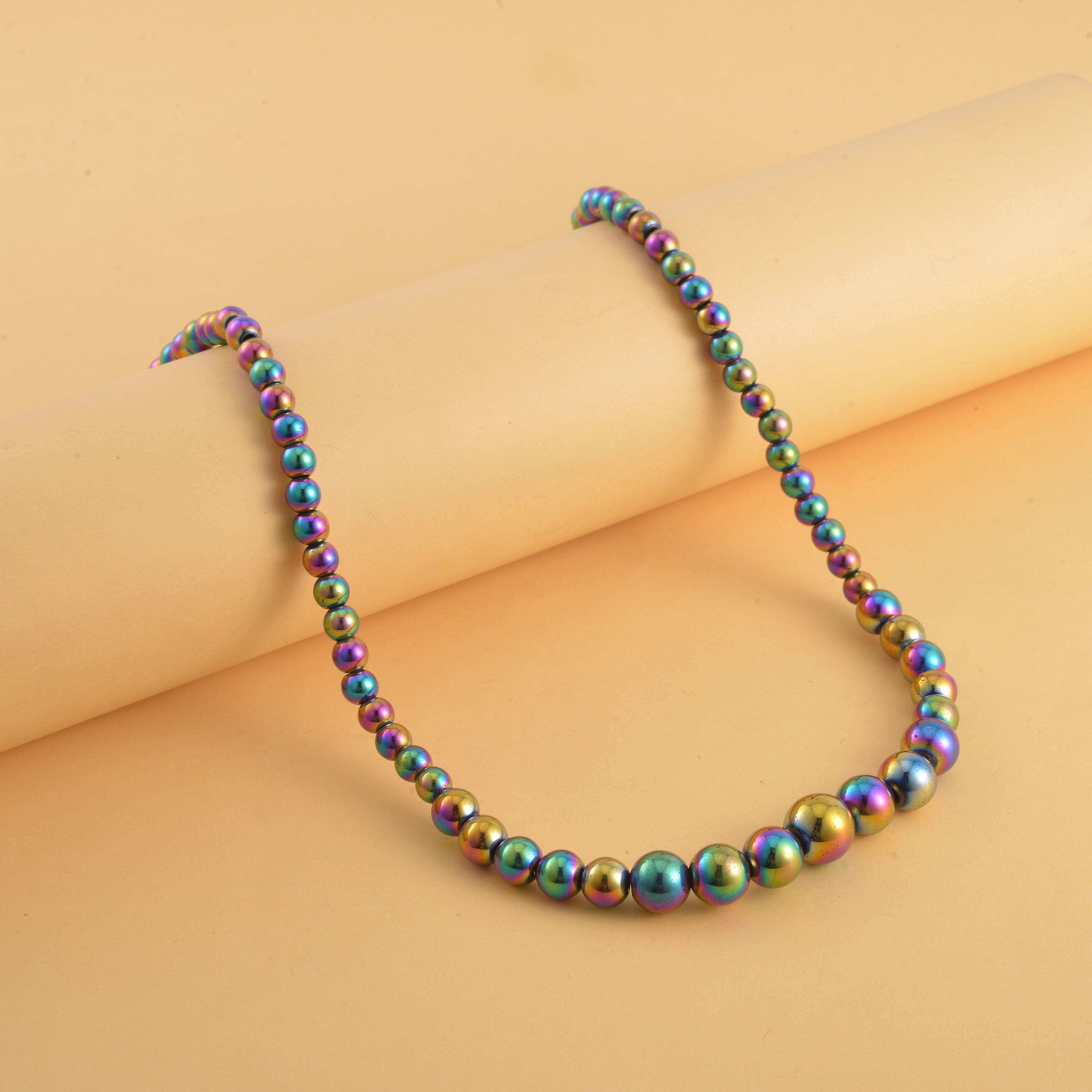  Magic Plated Hematite Beaded Necklace 20 Inches in Silvertone 120.00 ctw