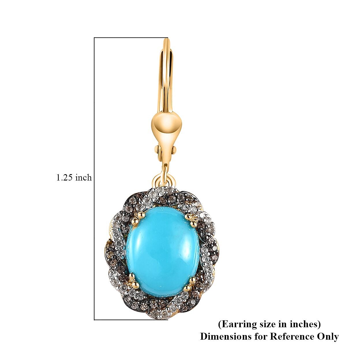Premium Sleeping Beauty Turquoise, White and Champagne Zircon Lever Back Earrings in Vermeil Yellow Gold Over Sterling Silver 5.10 ctw image number 4