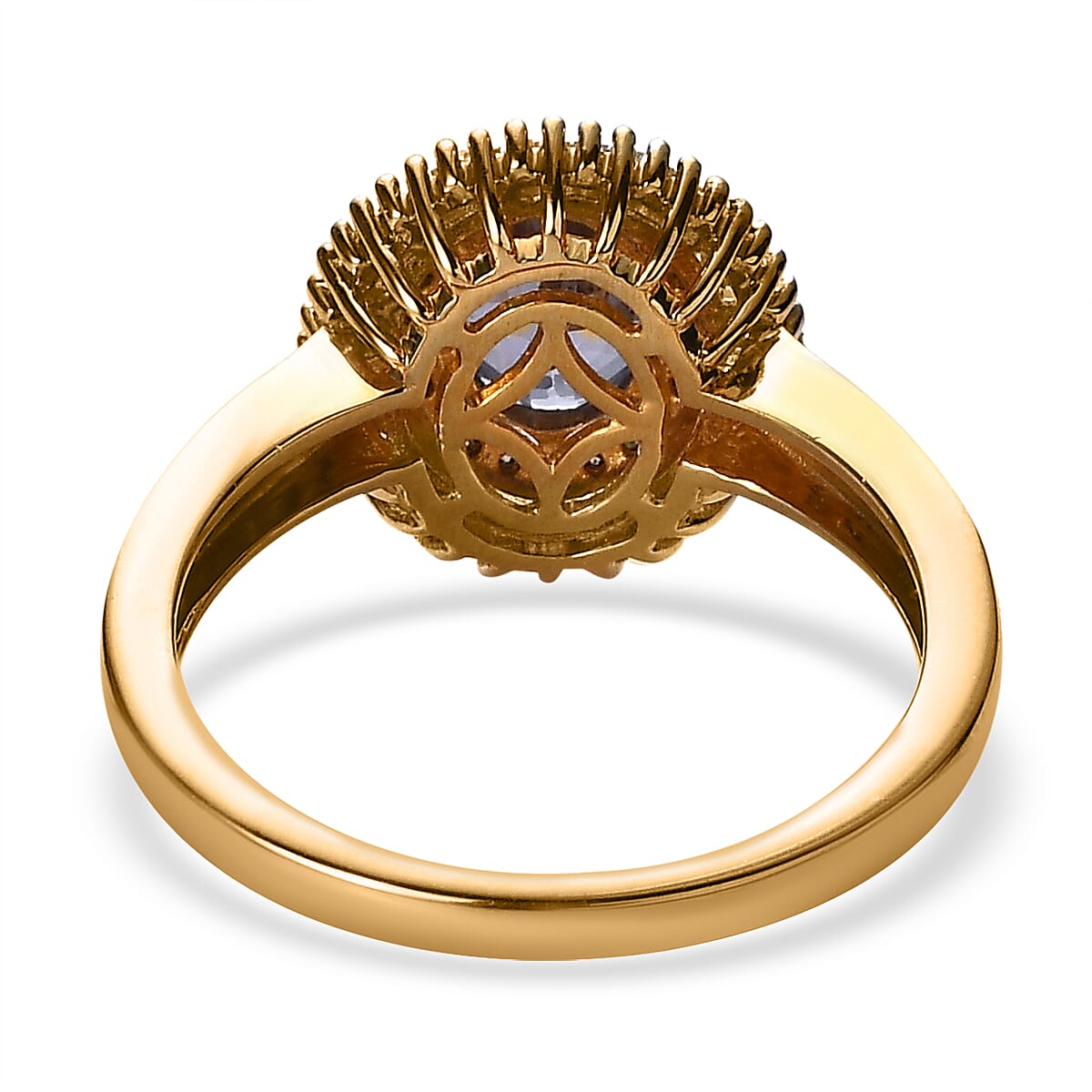 Tanzanite, Natural Champagne and White Diamond Double Halo Ring in Vermeil Yellow Gold Over Sterling Silver 1.75 ctw image number 4