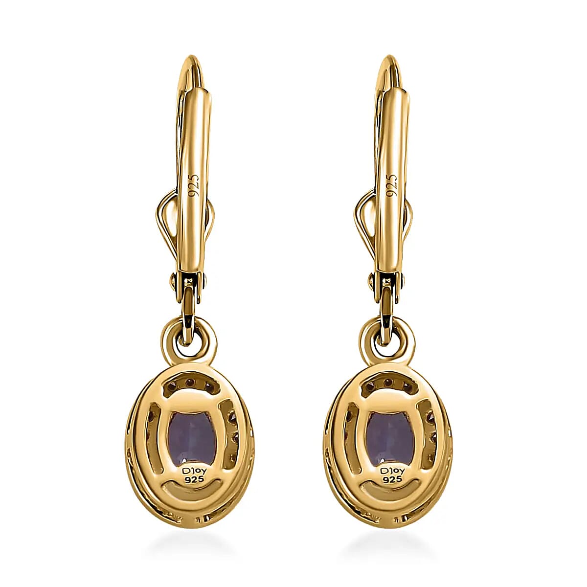 Tanzanite Dangle Earrings,  Natural Champagne Diamond Accent Earrings, Tanzanite Lever Back Earrings, Vermeil Yellow Gold Over Sterling Silver Earrings 1.00 ctw