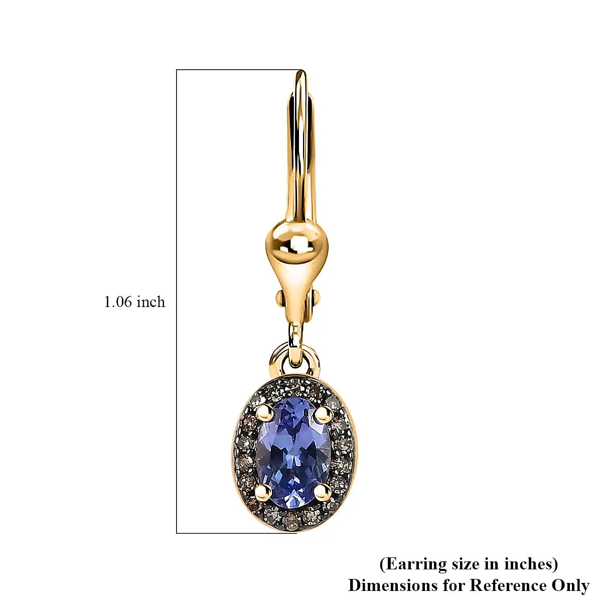 Tanzanite Dangle Earrings,  Natural Champagne Diamond Accent Earrings, Tanzanite Lever Back Earrings, Vermeil Yellow Gold Over Sterling Silver Earrings 1.00 ctw