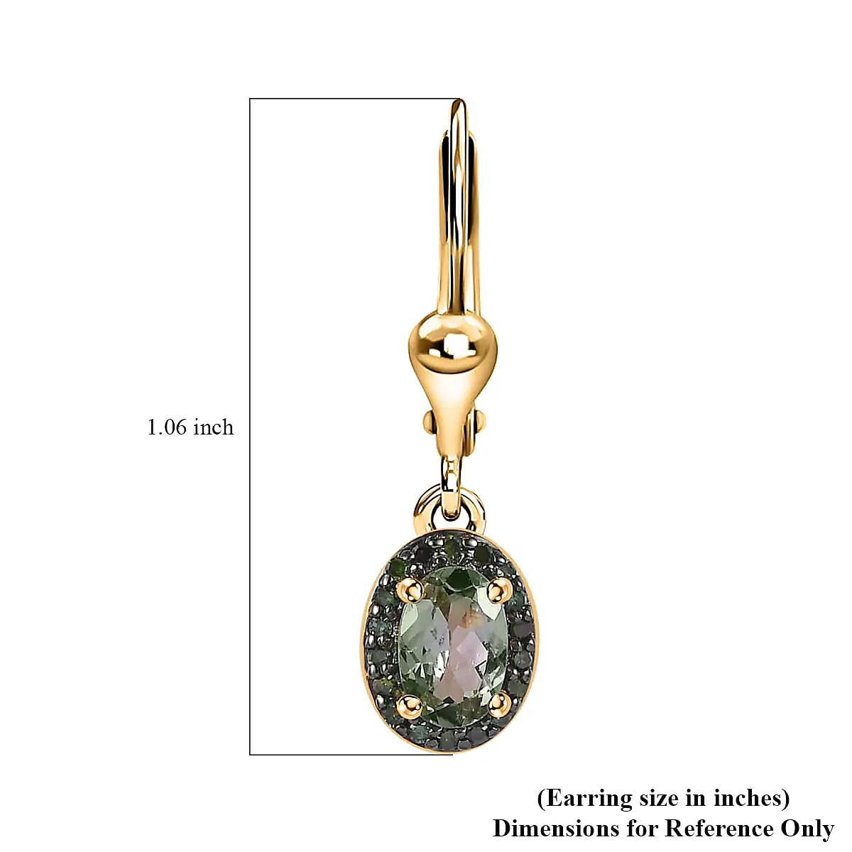 Green Tanzanite Dangle Earrings,  Green Diamond Accent Earrings, Tanzanite Lever Back Earrings, Vermeil Yellow Gold Over Sterling Silver Earrings 1.15 ctw image number 6