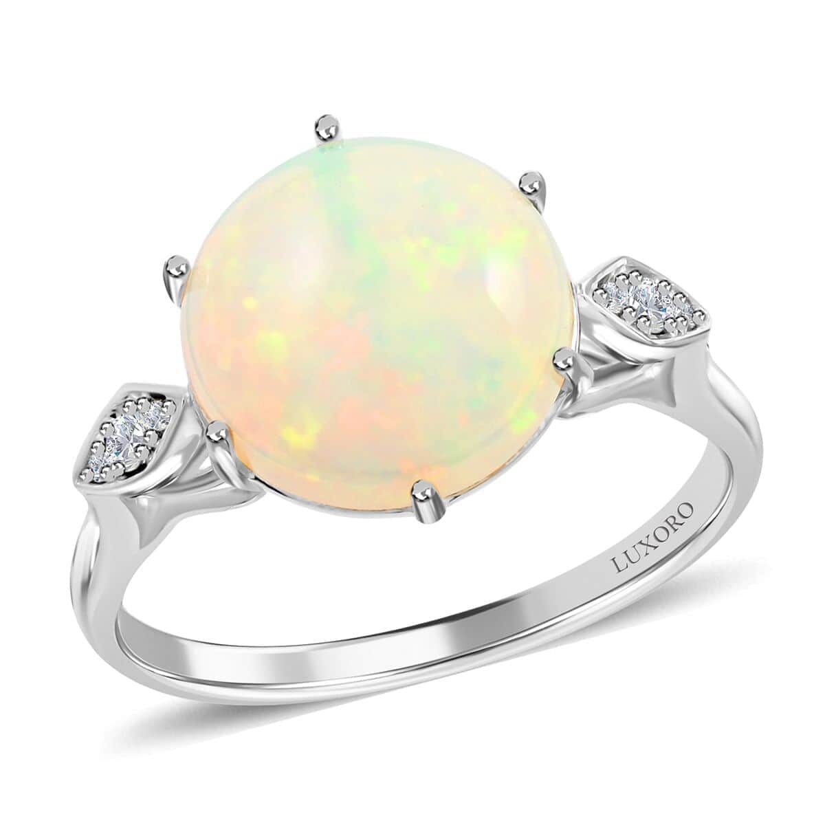 Luxoro 10K White Gold AAA Ethiopian Welo Opal and G-H I2 Diamond Ring (Size 10.0) 4.40 ctw image number 0