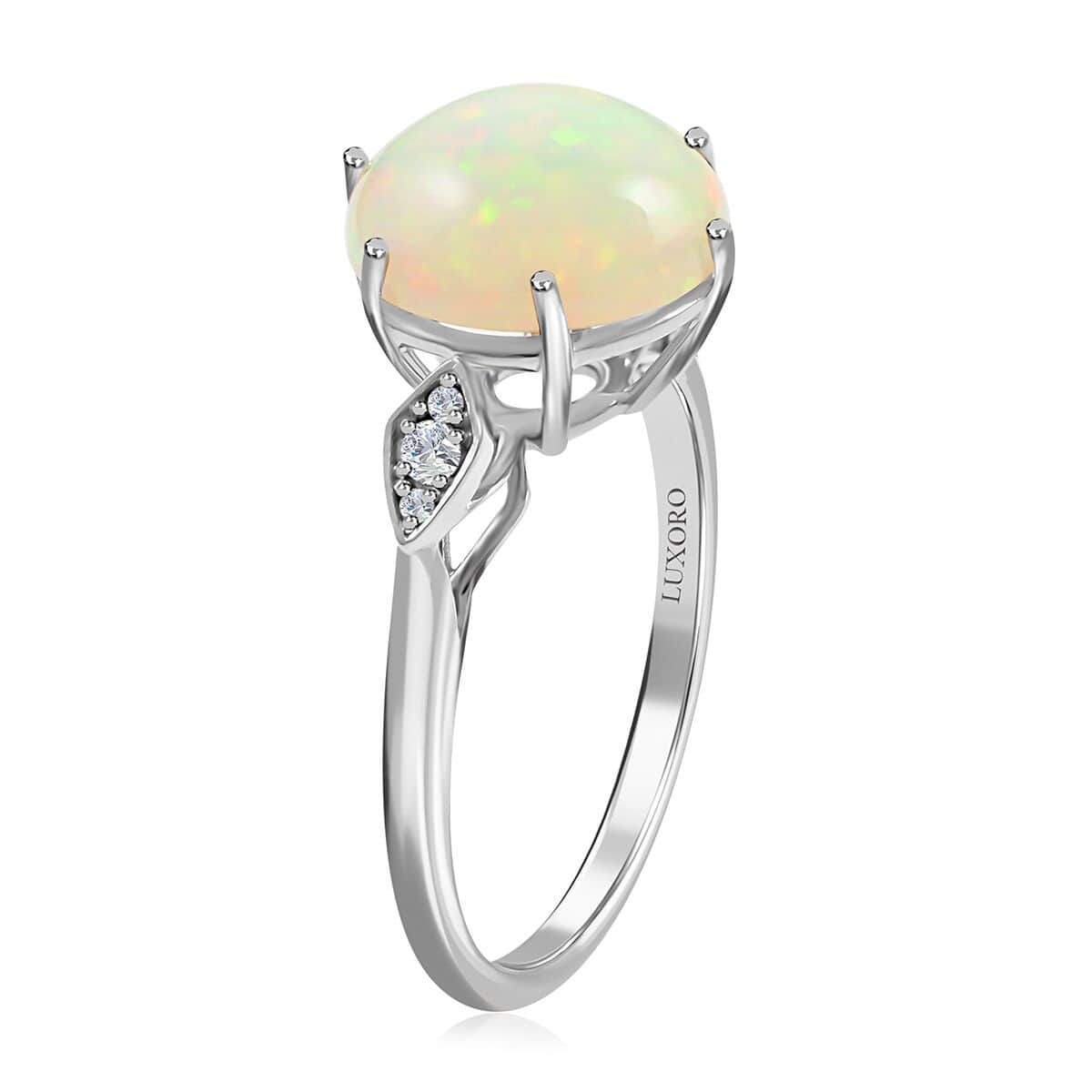 Luxoro 10K White Gold AAA Ethiopian Welo Opal and G-H I2 Diamond Ring (Size 7.0) 4.40 ctw image number 3