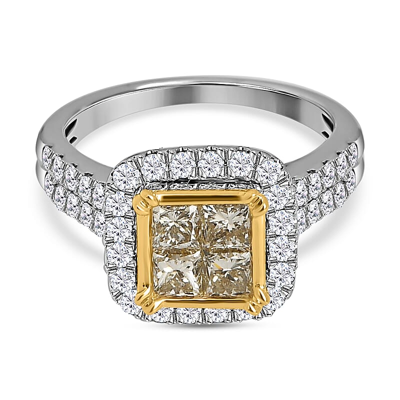 18K Yellow and White Gold Natural Yellow & White Diamond VS-I2 Ring (Size 5.0) 5.65 Grams 2.25 ctw