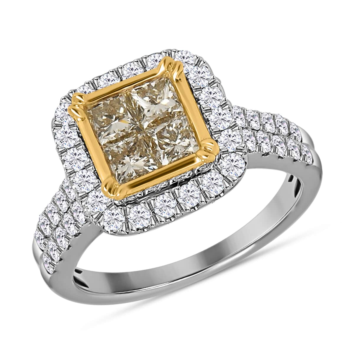 18K Yellow and White Gold Natural Yellow & White Diamond VS-I2 Ring 5.65 Grams 2.25 ctw image number 2