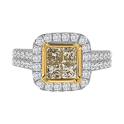 18K Yellow and White Gold Natural Yellow & White Diamond VS-I2 Ring (Size 5.0) 5.65 Grams 2.25 ctw