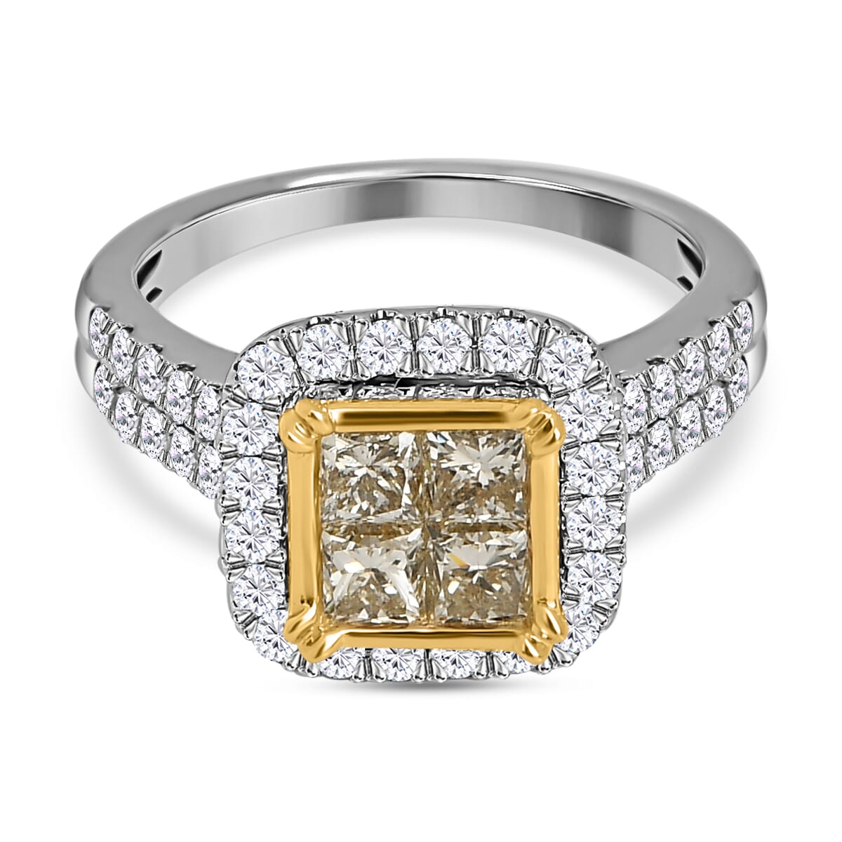18K Yellow and White Gold Natural Yellow & White Diamond VS-I2 Ring (Size 8.0) 5.65 Grams 2.25 ctw image number 0