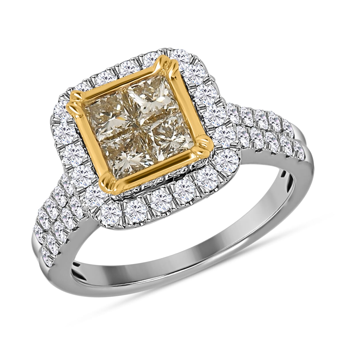 18K Yellow and White Gold Natural Yellow & White Diamond VS-I2 Ring (Size 8.0) 5.65 Grams 2.25 ctw image number 2