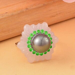 Tahitian Pearl and Multi Gemstone 28.12 ctw Fancy Ring in Rhodium Over Sterling Silver (Size 11.5)