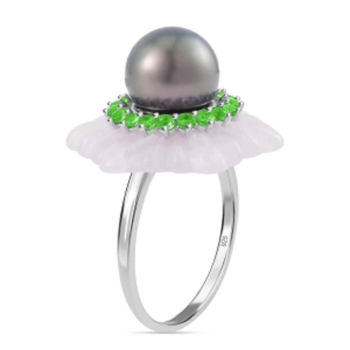 Tahitian Pearl and Multi Gemstone 28.12 ctw Fancy Ring in Rhodium Over Sterling Silver (Size 11.5) image number 3