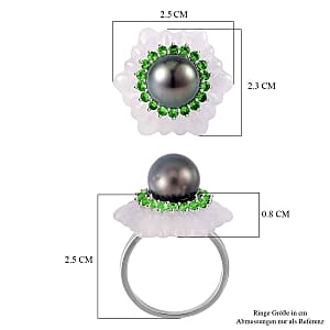 Tahitian Pearl and Multi Gemstone 28.12 ctw Fancy Ring in Rhodium Over Sterling Silver (Size 11.5)