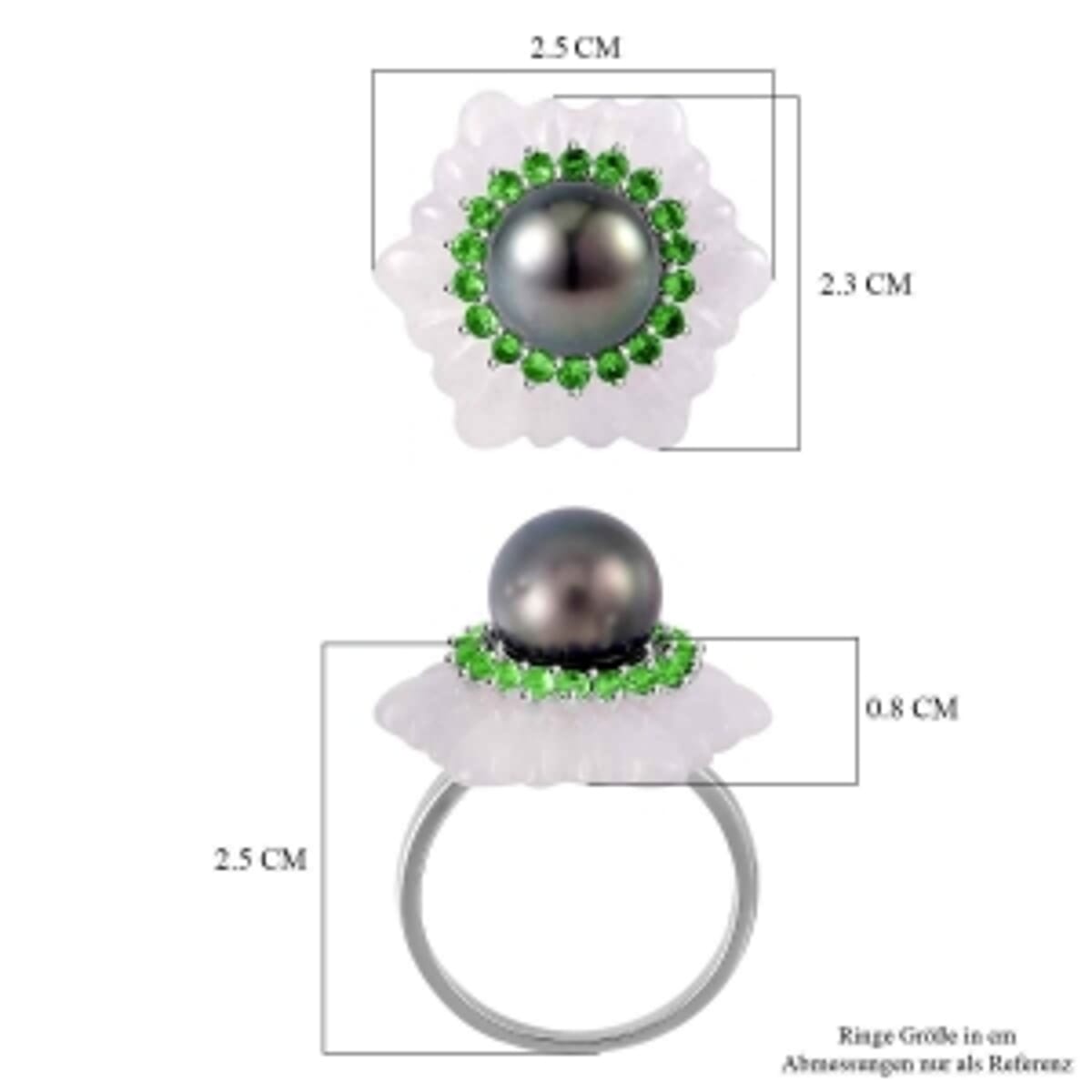Tahitian Pearl and Multi Gemstone 28.12 ctw Fancy Ring in Rhodium Over Sterling Silver (Size 11.5) image number 5