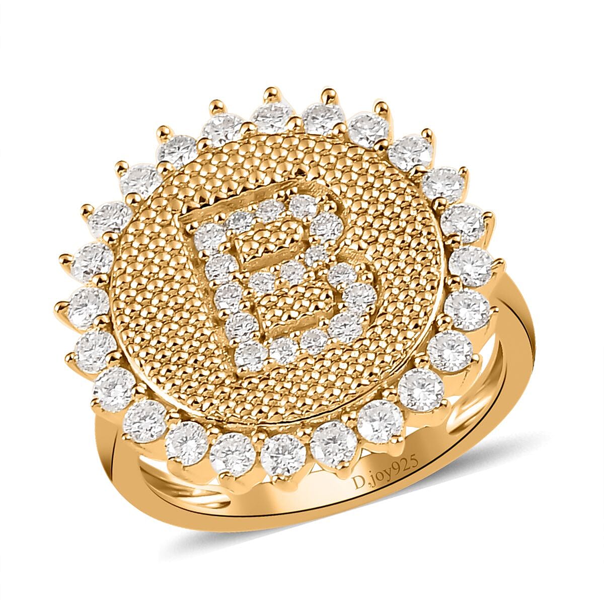 Moissanite Initial B Sun Medallion Ring in Vermeil Yellow Gold Over Sterling Silver (Size 7.0) 0.70 ctw image number 0