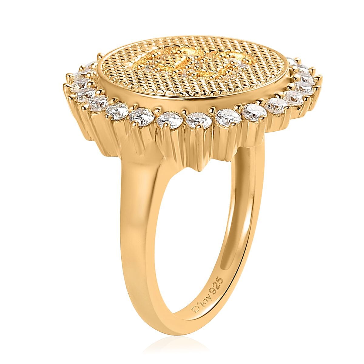 Moissanite Initial B Sun Medallion Ring in Vermeil Yellow Gold Over Sterling Silver (Size 7.0) 0.70 ctw image number 3