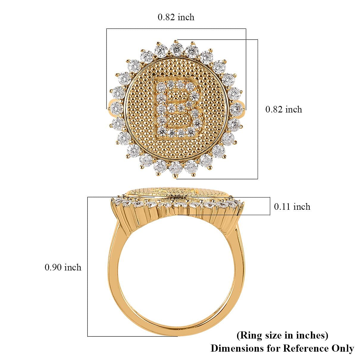 Moissanite Initial B Sun Medallion Ring in Vermeil Yellow Gold Over Sterling Silver (Size 7.0) 0.70 ctw image number 5