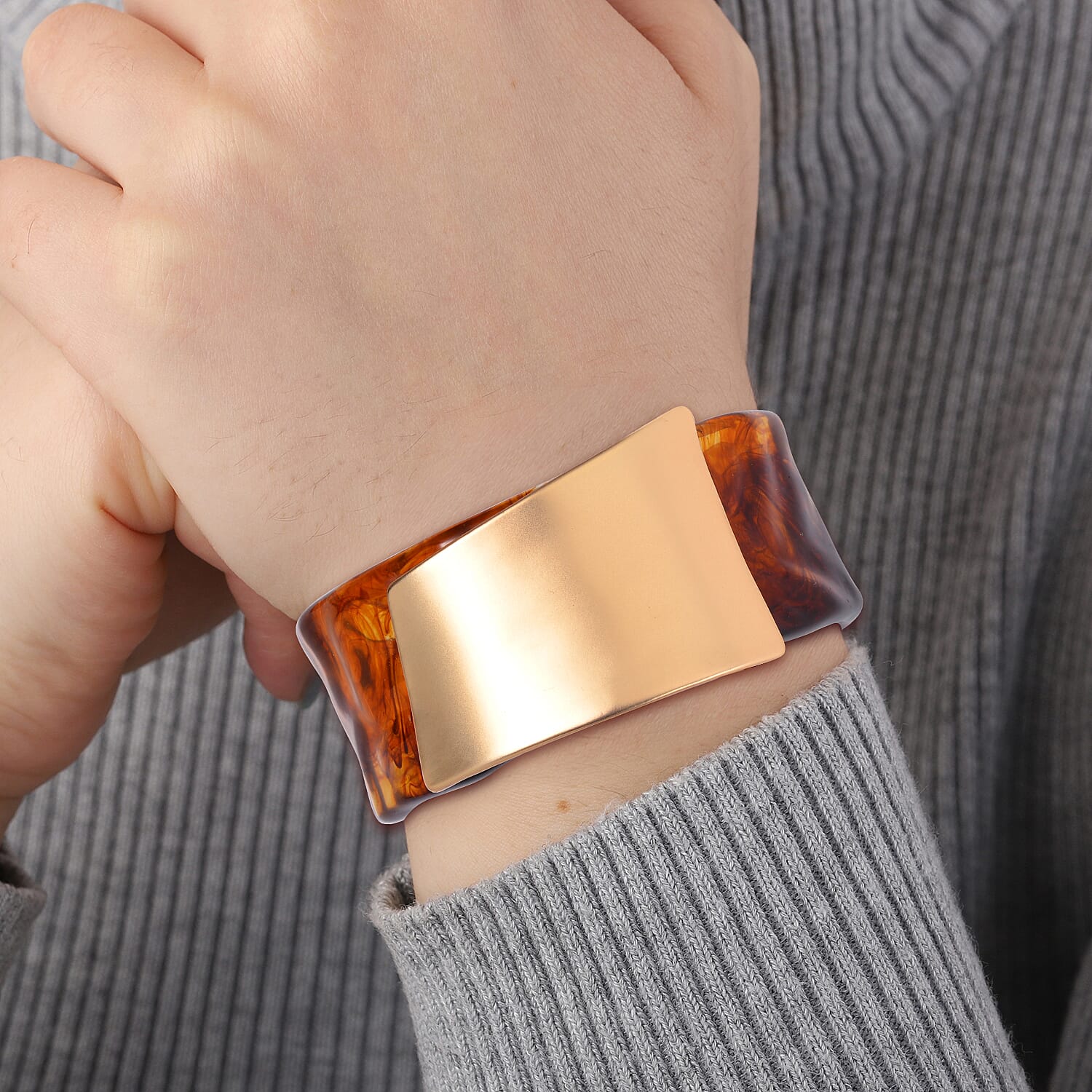 Champagne Resin Cuff Bracelet in Goldtone (7 In)