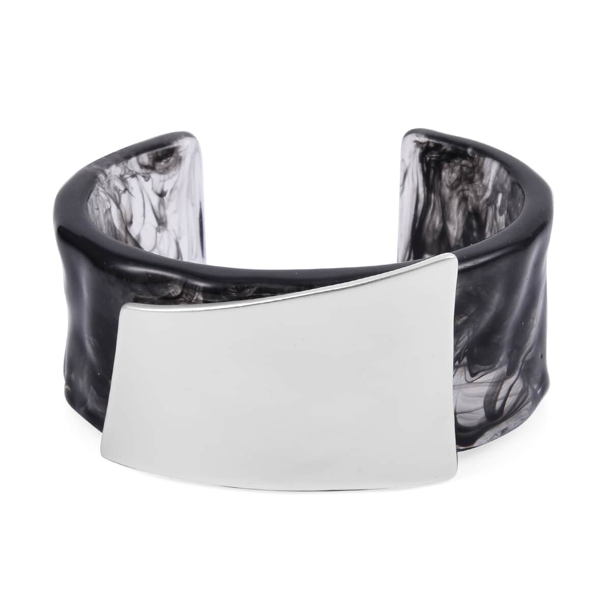 Black Resin Cuff Bracelet in Silvertone (7 In) image number 0