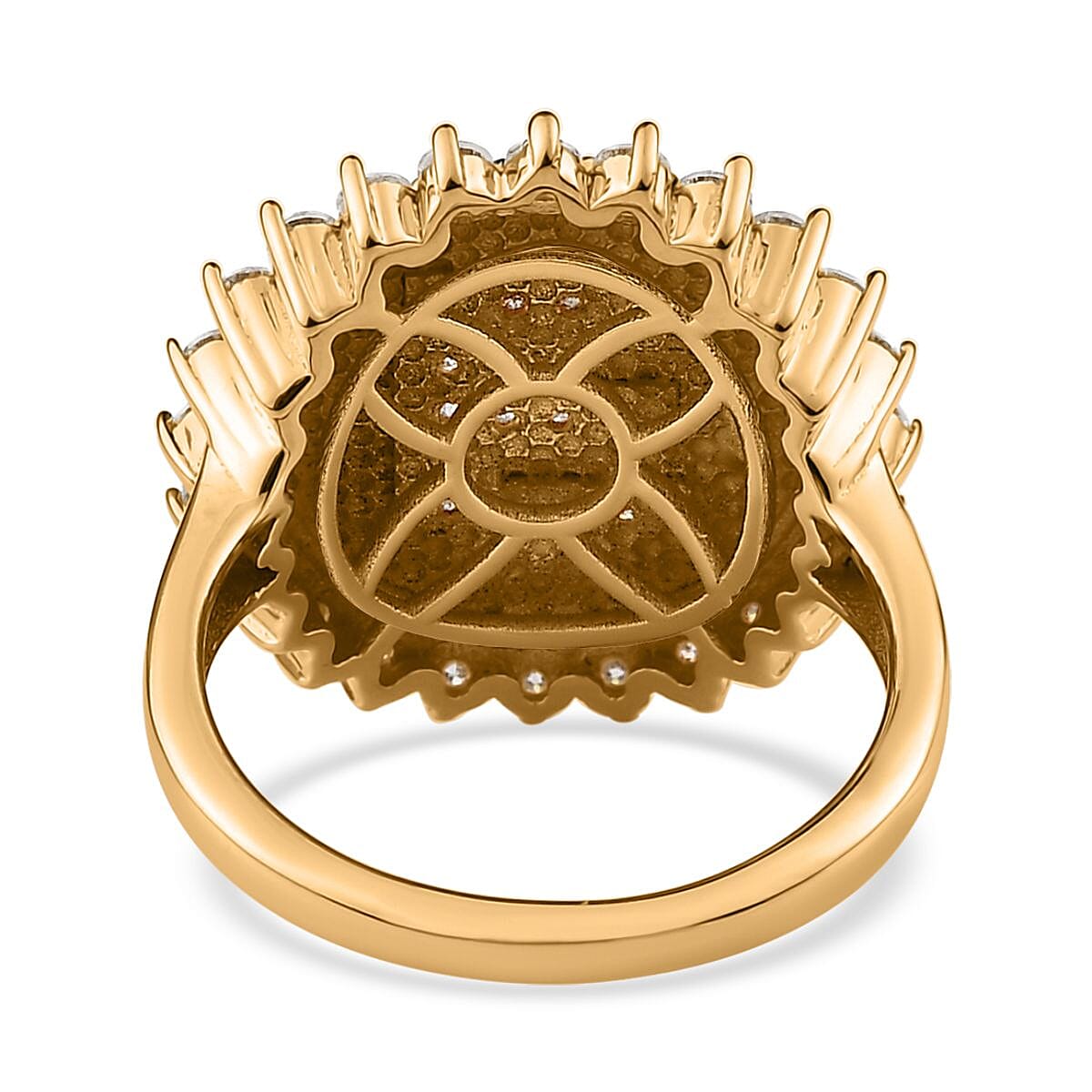 Moissanite 0.70 ctw Initial E Sun Medallion Coin Ring in Vermeil Yellow Gold Over Sterling Silver (Size 7.0) image number 4