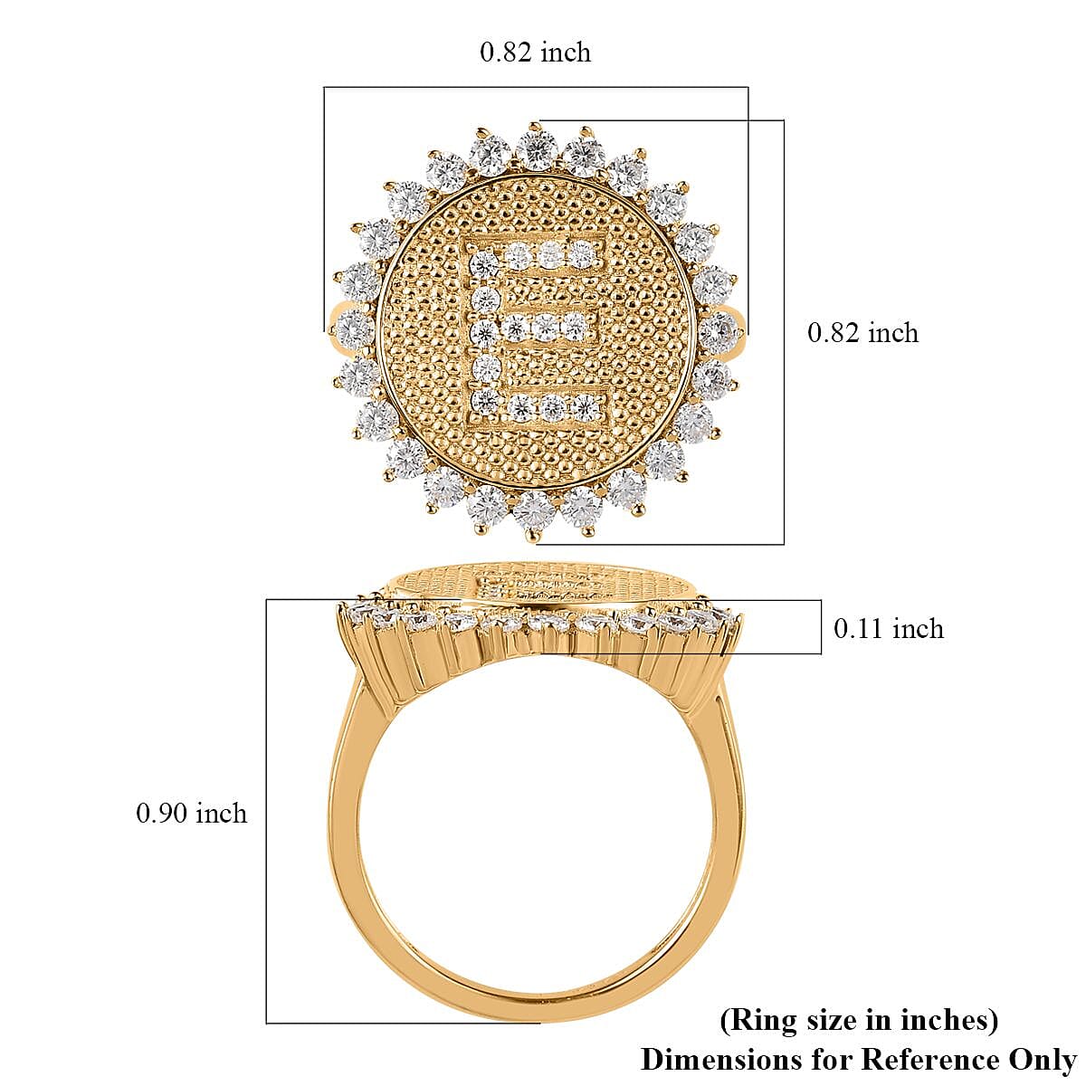 Moissanite 0.70 ctw Initial E Sun Medallion Coin Ring in Vermeil Yellow Gold Over Sterling Silver (Size 7.0) image number 5