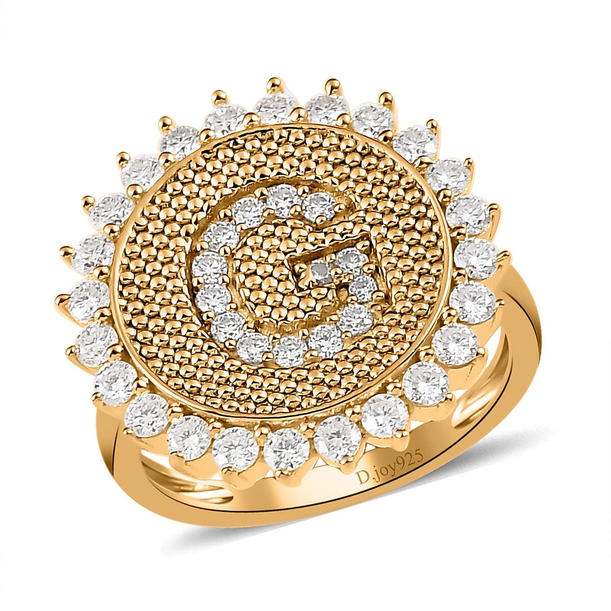 Moissanite Initial G Sun Medallion Ring in Vermeil Yellow Gold Over Sterling Silver (Size 7.0) 0.70 ctw image number 0
