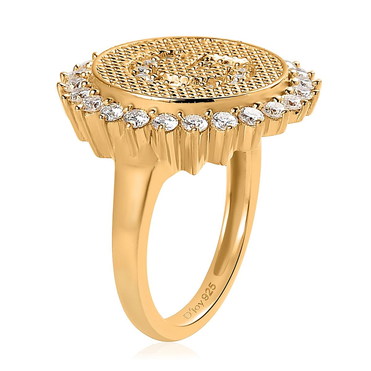 Moissanite Initial G Sun Medallion Ring in Vermeil Yellow Gold Over Sterling Silver (Size 7.0) 0.70 ctw image number 3