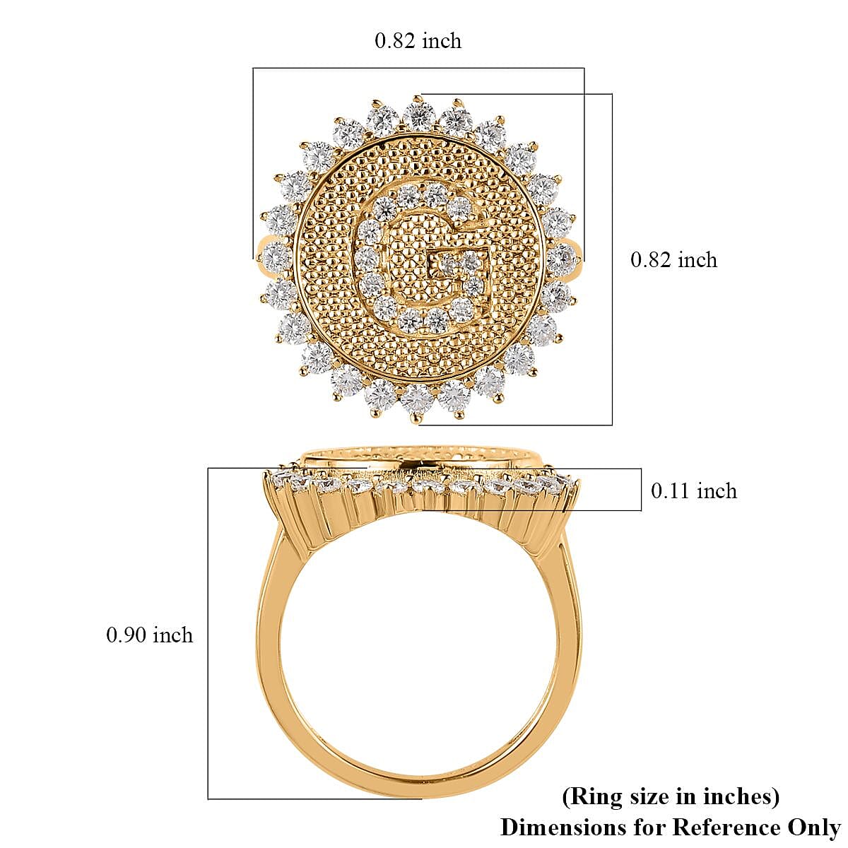 Moissanite Initial G Sun Medallion Ring in Vermeil Yellow Gold Over Sterling Silver (Size 7.0) 0.70 ctw image number 5