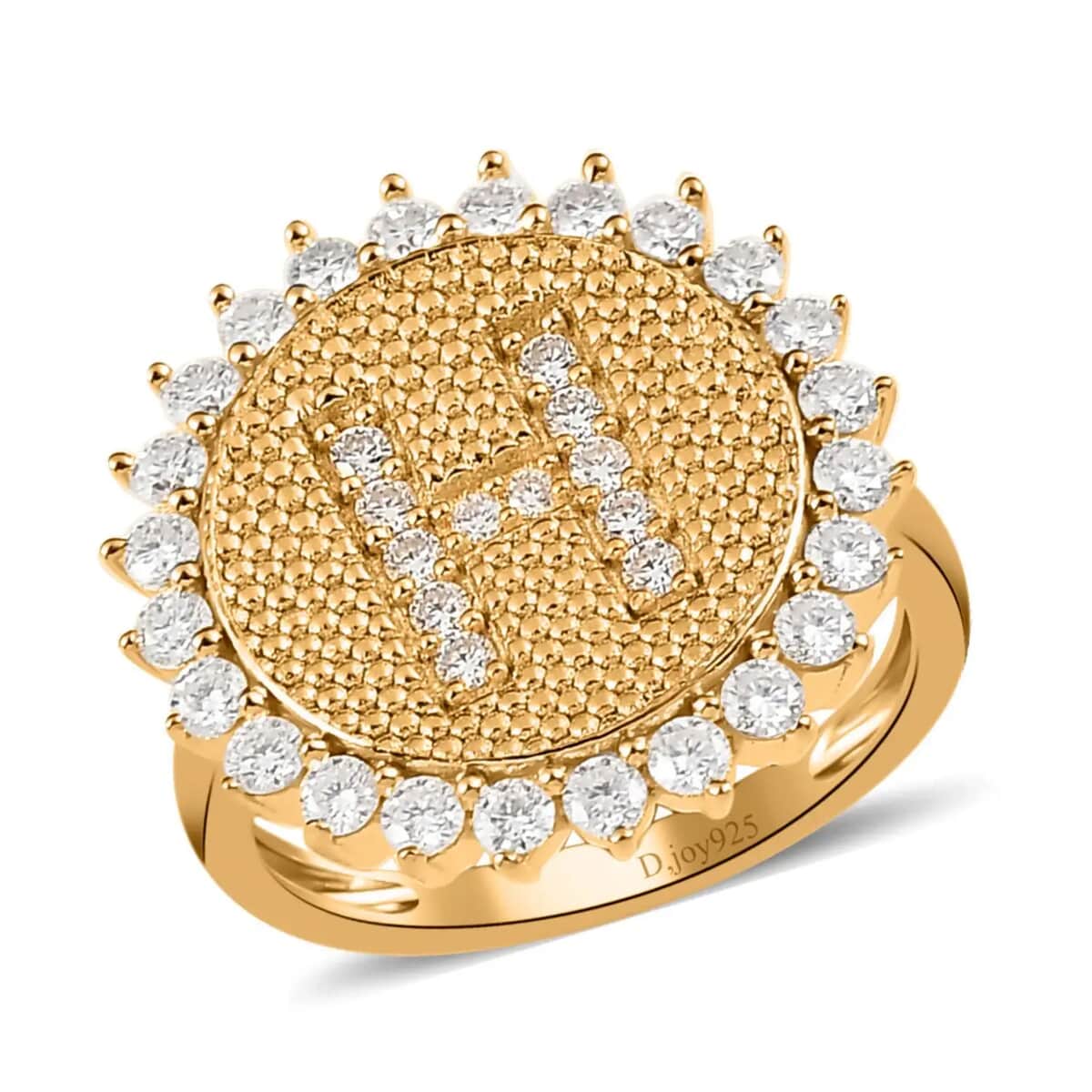 Moissanite Initial H Sun Medallion Coin Ring in Vermeil Yellow Gold Over Sterling Silver (Size 8.0) 0.70 ctw image number 0