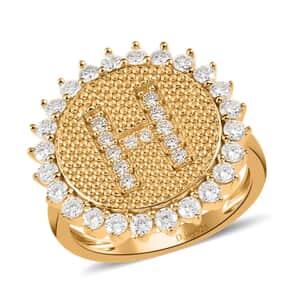 Moissanite Initial H Sun Medallion Coin Ring in Vermeil Yellow Gold Over Sterling Silver (Size 8.0) 0.70 ctw