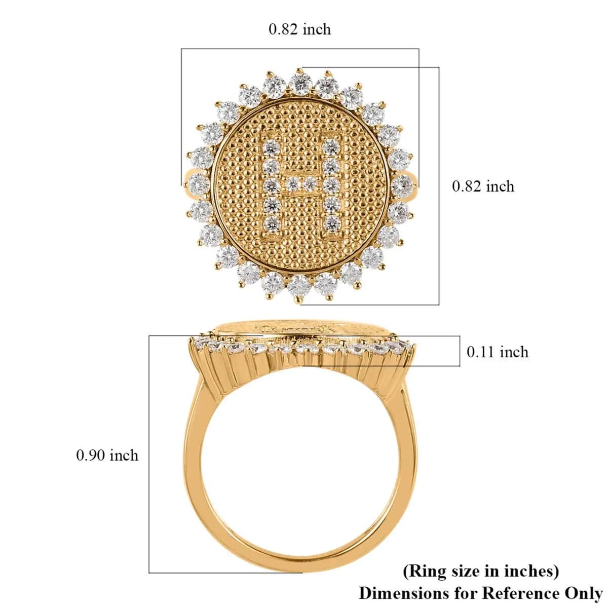 Moissanite Initial H Sun Medallion Coin Ring in Vermeil Yellow Gold Over Sterling Silver (Size 8.0) 0.70 ctw image number 6