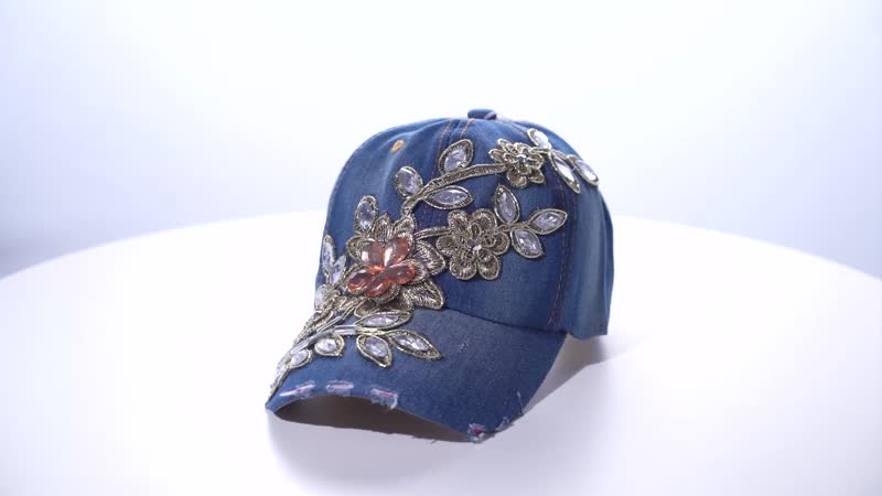 Silver Shinning Crystal and Big Lace Flower Cap with Velcro Fasteners (Adjustable Strap)